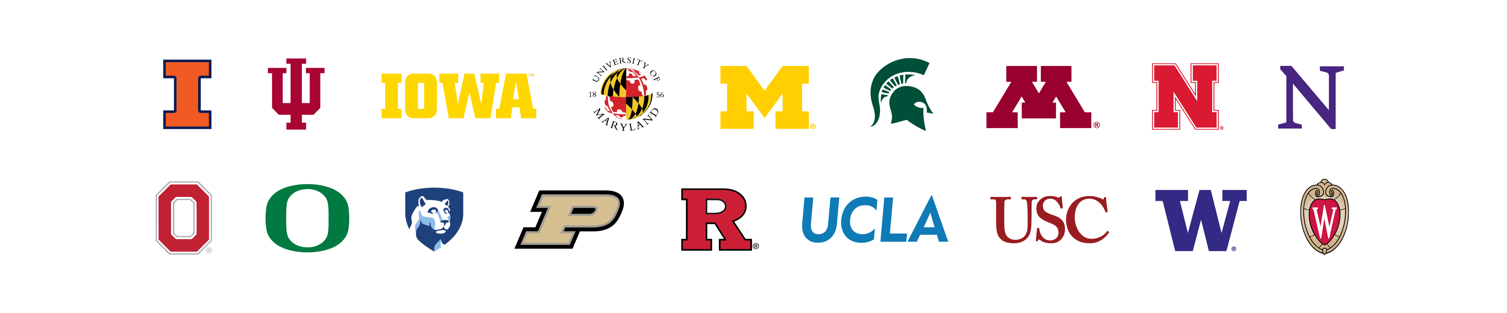 Logos of Big Ten Academic Alliance member universities arranged in two rows